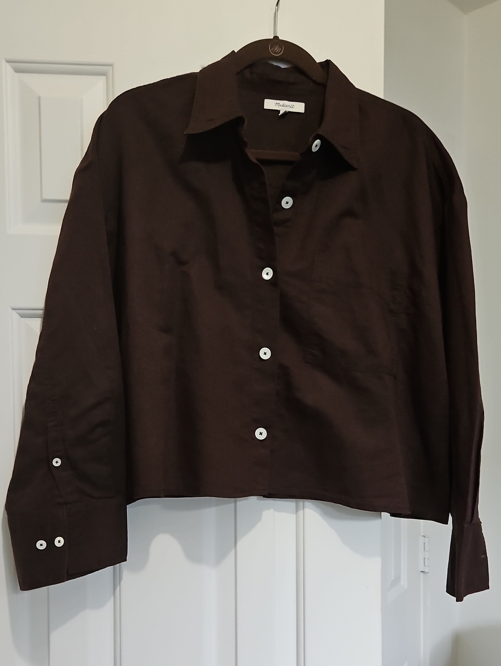 Madewell Women's Linen Chocolate Brown Button-Front Shirt Size L